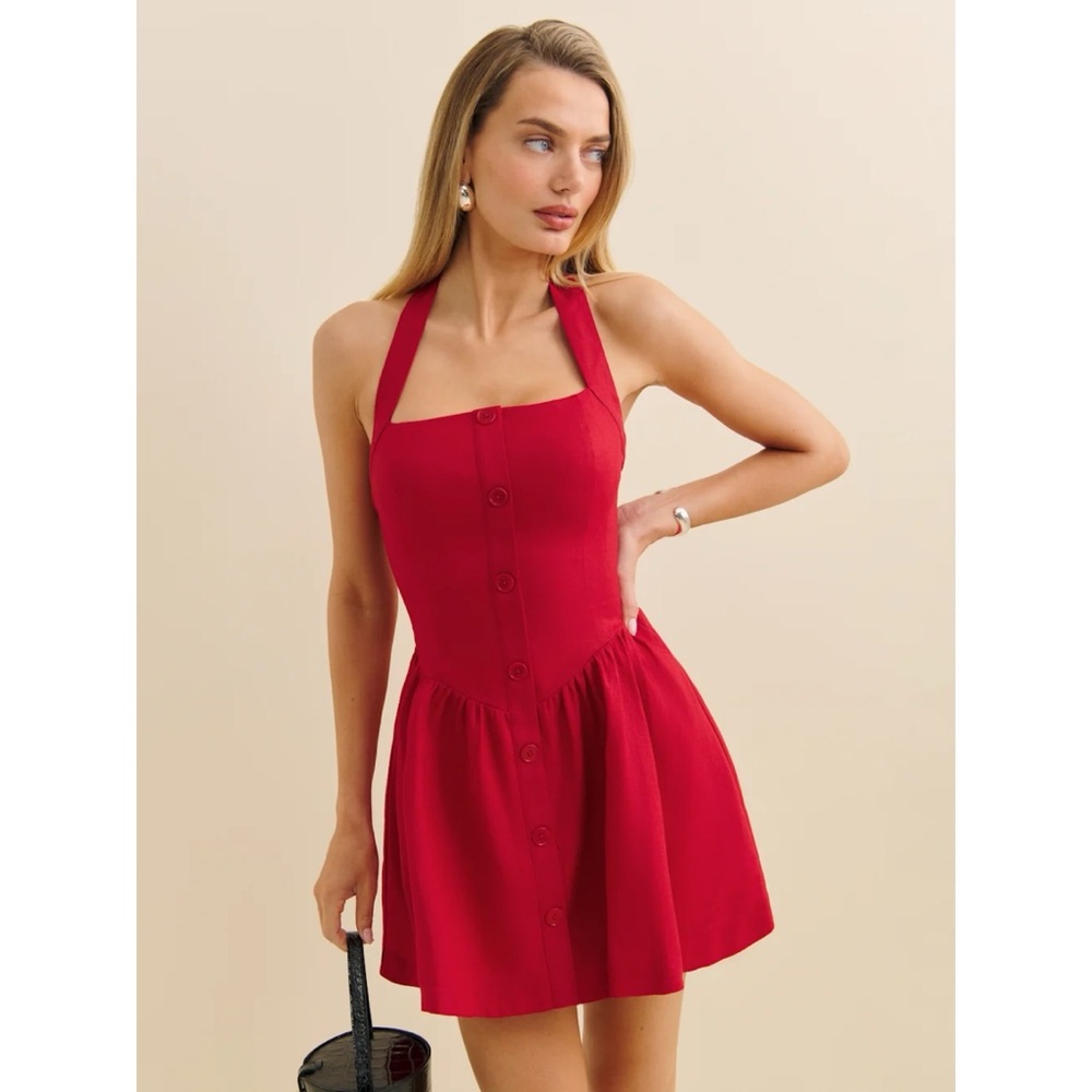 Reformation Mariela Linen Dress in Lipstick - Picture 5 of 12